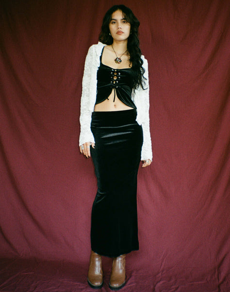 Twist Detail Velvet Skirt Black | NA-KD
